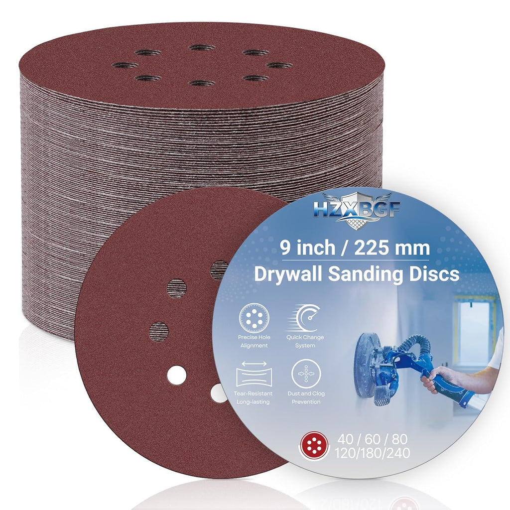 9 Inch 8 Hole Sanding Discs for Drywall Sander, 60 PCS Hook and Loop Sandpaper Round Sanding Sheets 60/80/120/180/220/320 Grits for Wall, Wood, and Popcorn Ceiling