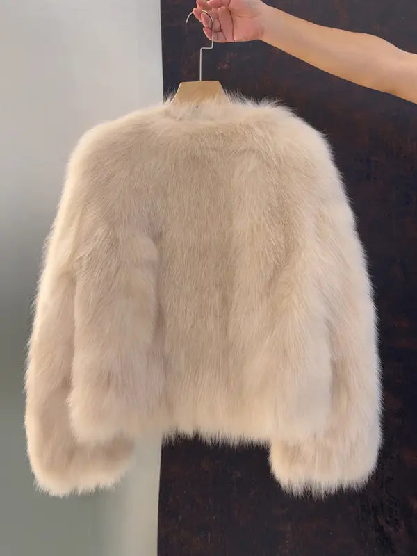 Women's Faux Fox Fur Coat Short Section Autumn Winter New Style Korean Version Commuting Real Fur Patchwork Outerwear
