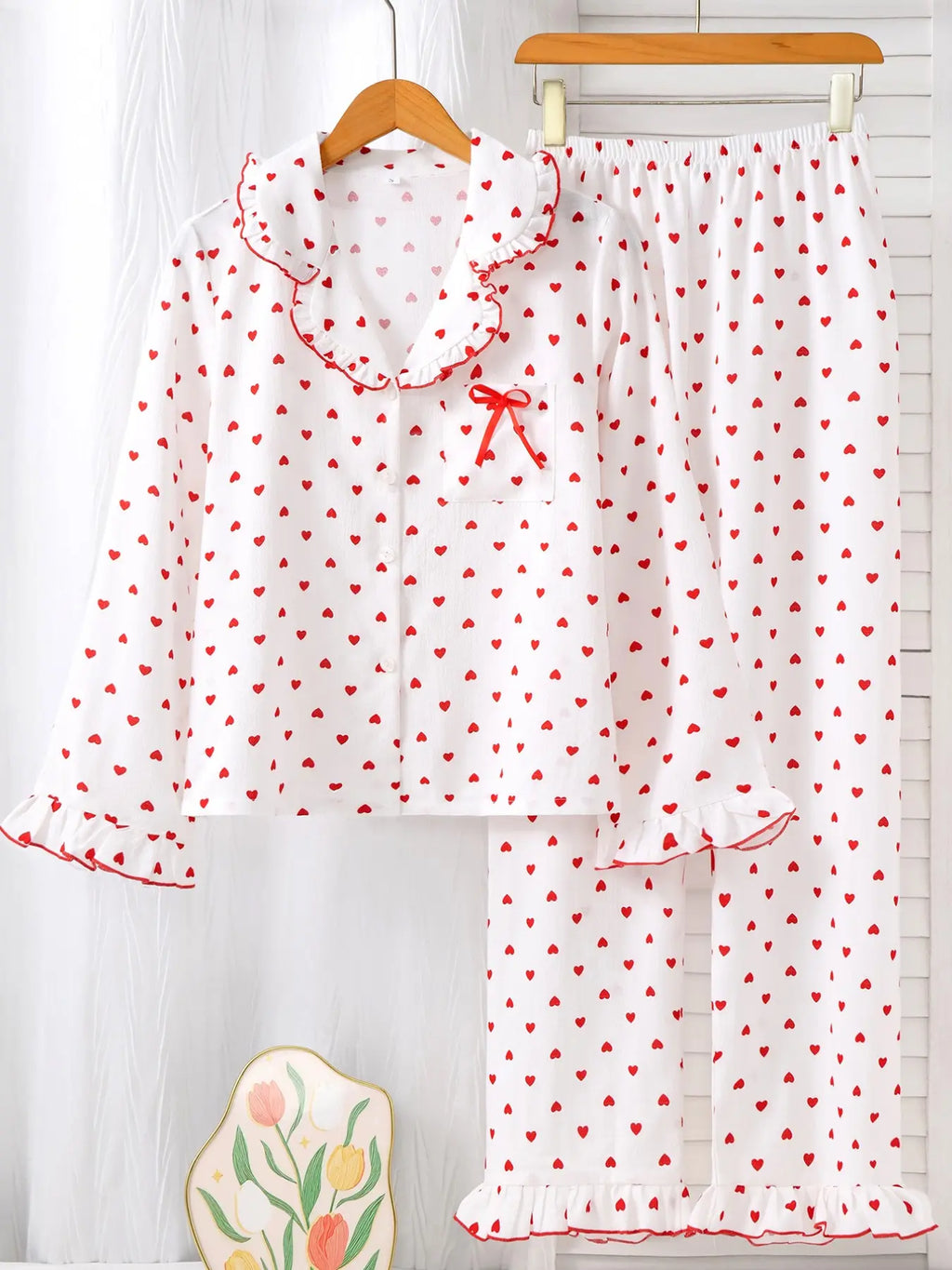 Women's Sleepwear Set Pajamas Breathable Striped Bow Design