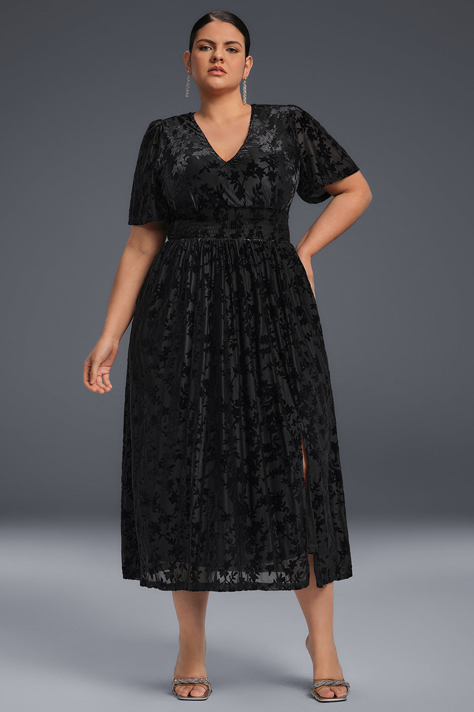 Curveins Plus Size Mauve Velvet Floral Maxi Dress