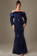 Curveins Plus Size Off-Shoulder Sparkling Sequin Fitted Mermaid Maxi Dress