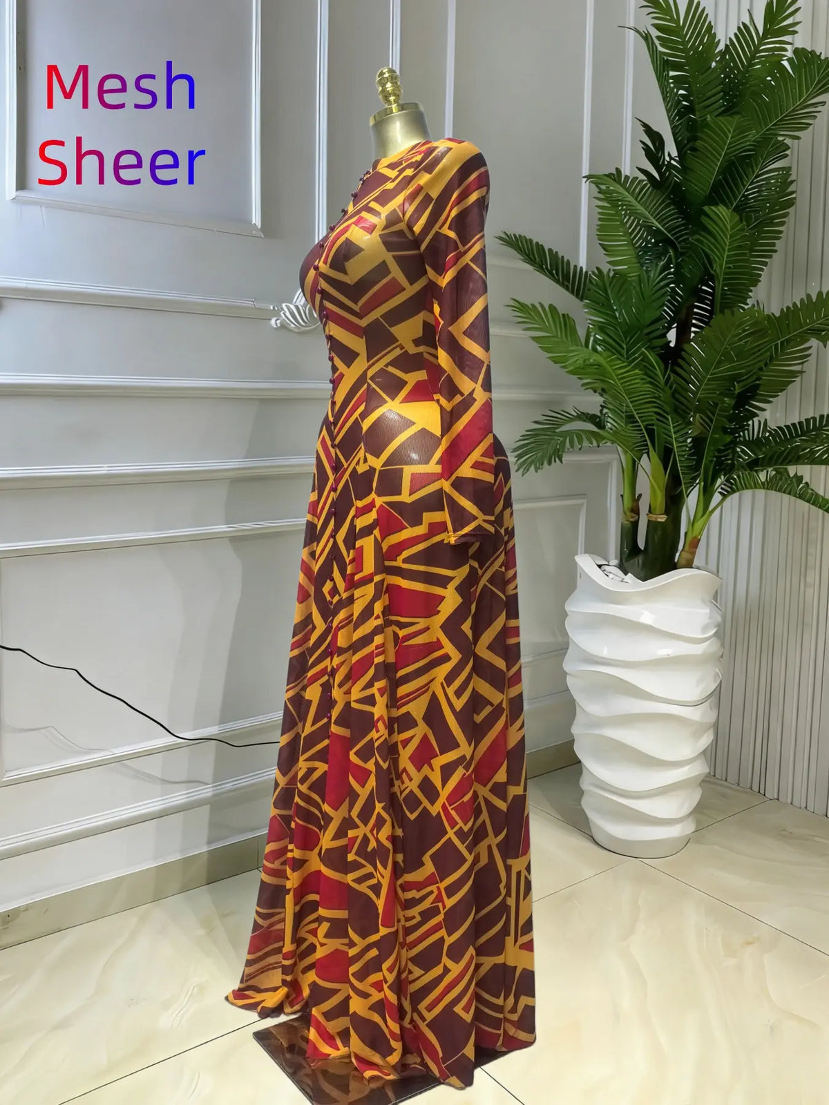 Women's Round-Neck Long Sleeve Woven Maxi Dress