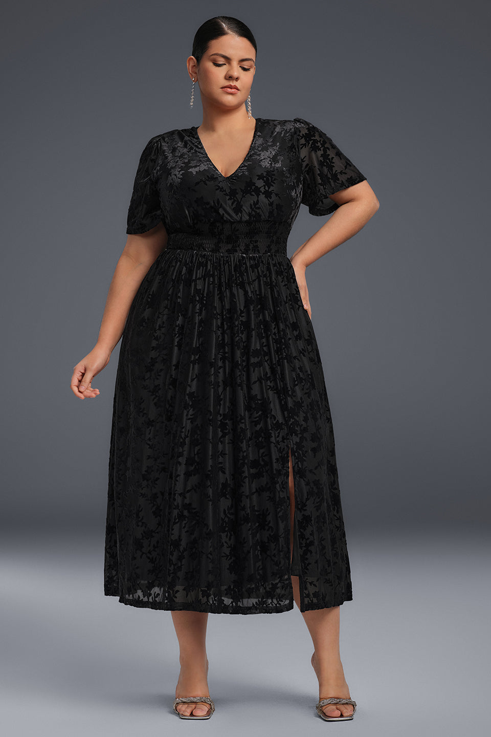 Curveins Plus Size Mauve Velvet Floral Maxi Dress