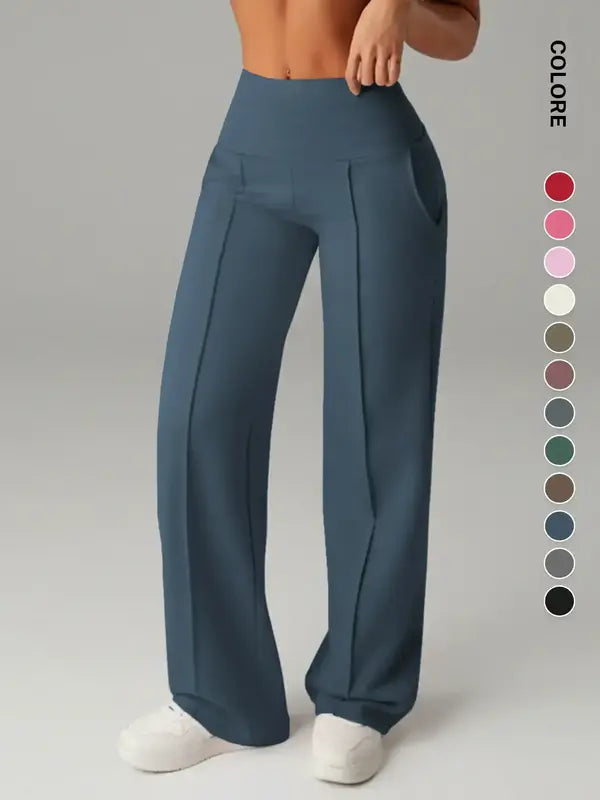 Women's High Waisted Side Pocket Joggers, Casual Sporty Yoga Pants, Loose Fit Elastic Waist, All Seasons Long Regular Leggings