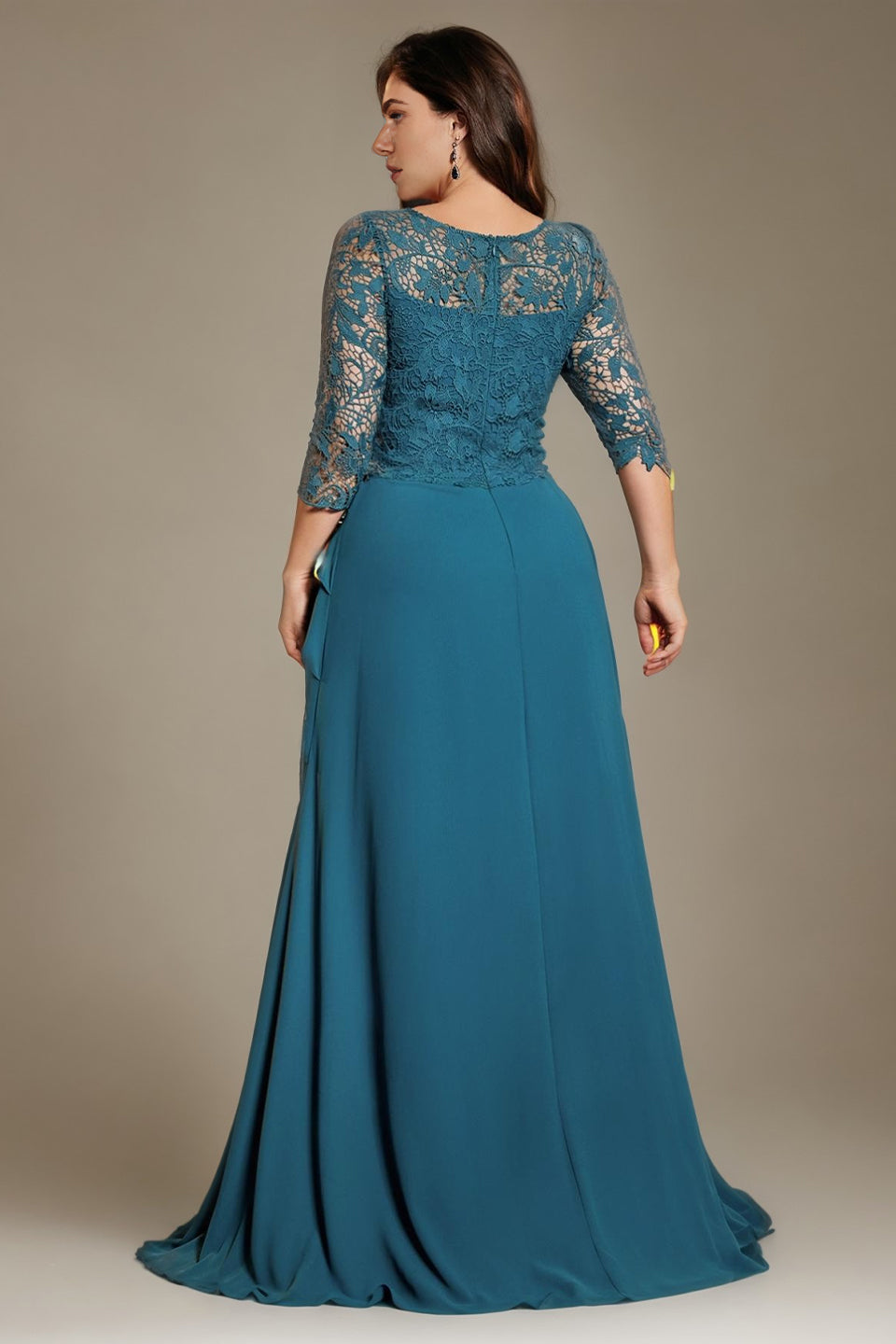 Curveins Plus Size Round Neck Embroidered Bodice Waist-Defined Maxi Dress