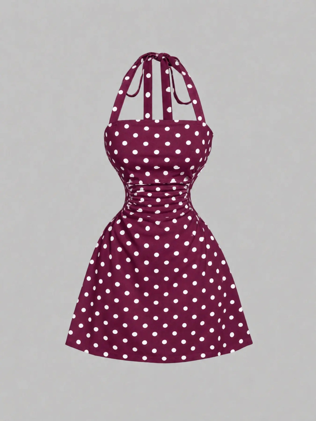Women's Plain Ruched Tie Back Halter Neck Dress