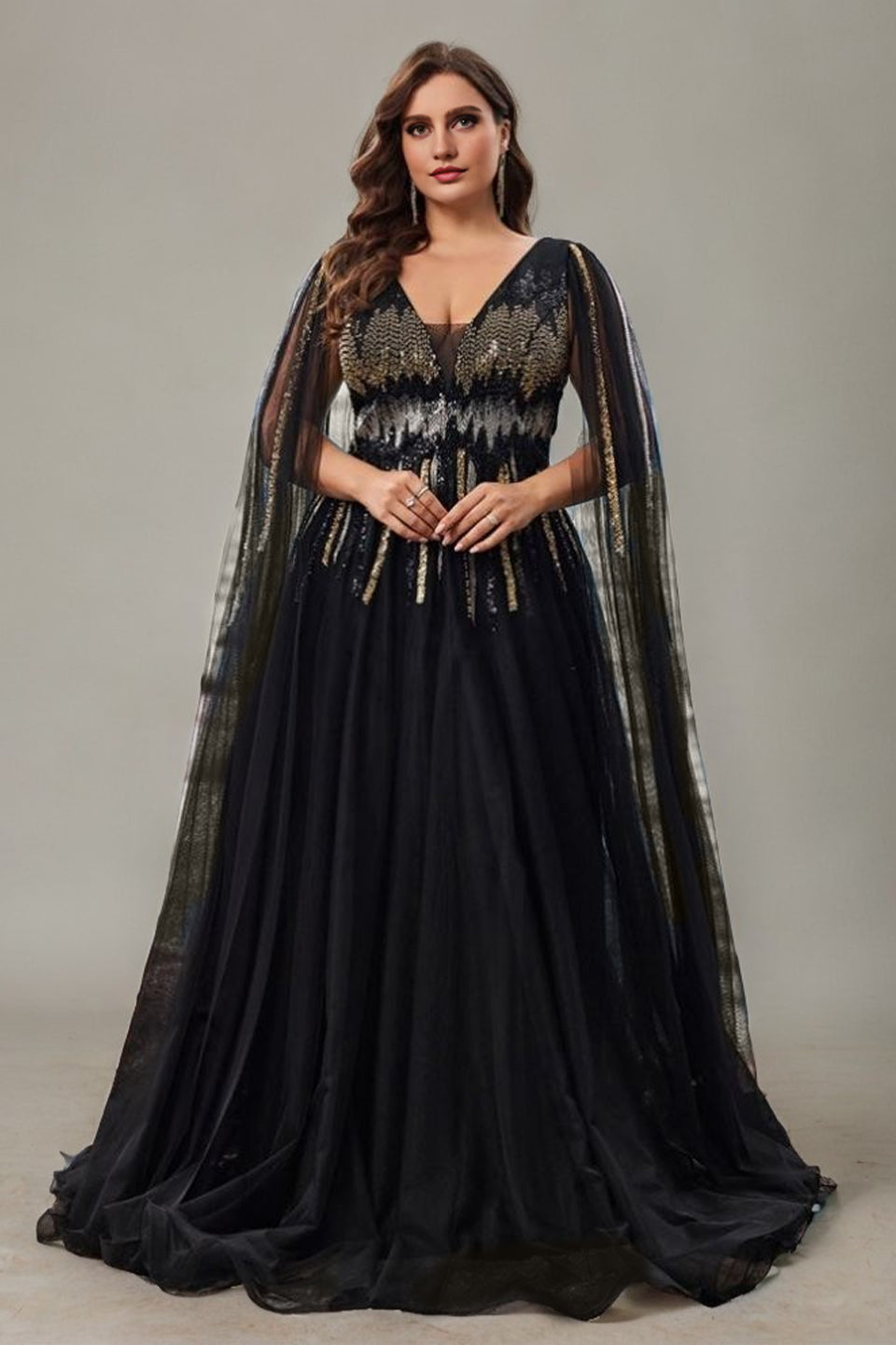 Curveins Plus Size V-Neck Waist-Defining Sequin Maxi Dress