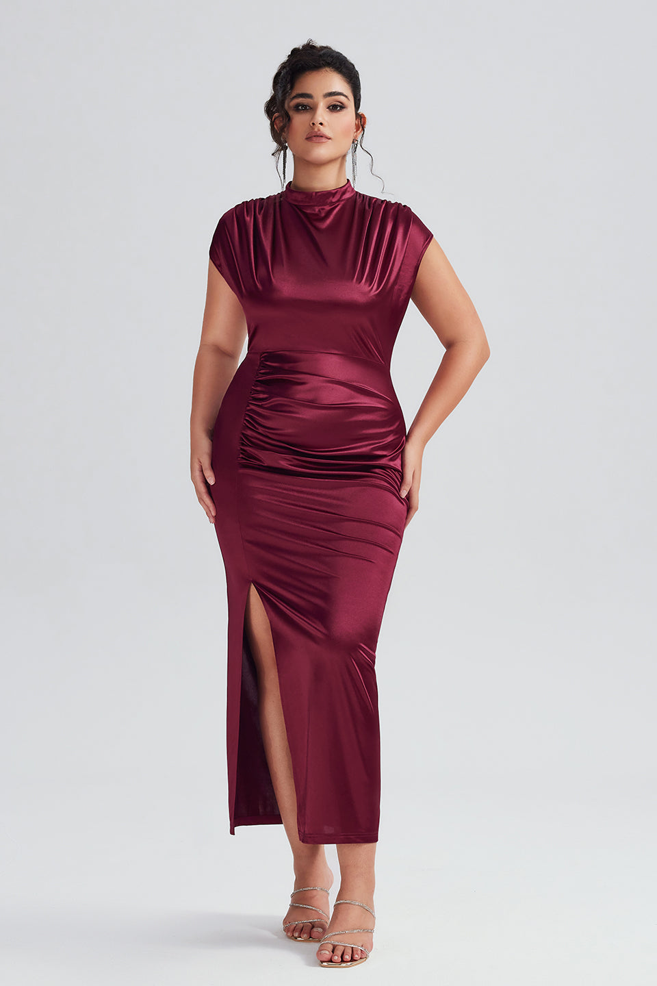 Plus Size Satin High-Waisted Blue Maxi Dress