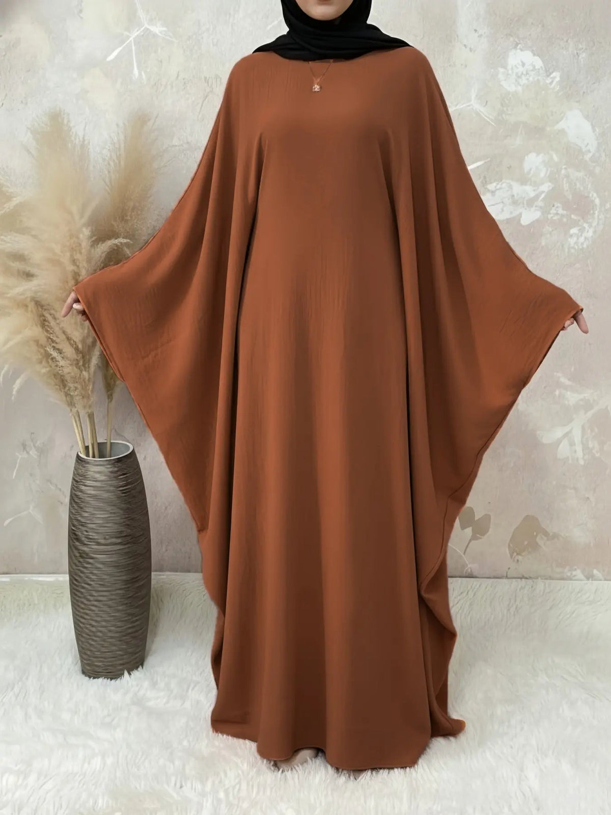 [Plus Size] Women's Solid Color Abaya, Modest Round Neck Long Sleeve Dress for Daily Wear, Ladies Islamic Clothing for All Seasons