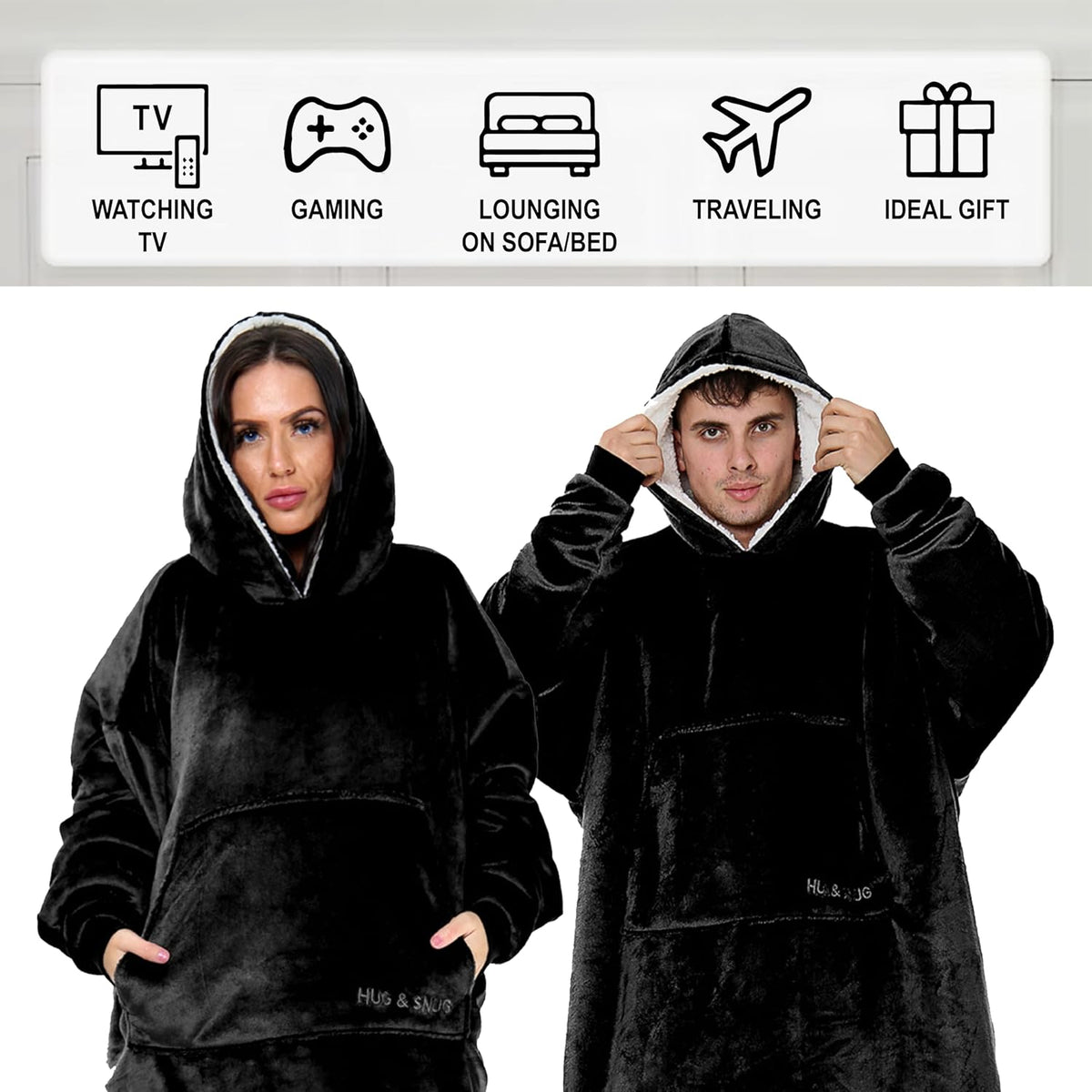 Oversized Hoodie Blanket Men Women, Ultra Soft Sherpa Fleece Warm Cosy Wearable Throw Sweatshirt Snuggle Oodies for Adults Teens with Big Pocket