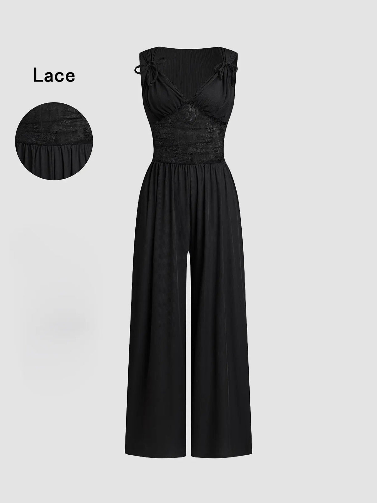 Women's Plain Ruched Deep V Neck Wide Leg Jumpsuit, Sleeveless Ribbed Jumpsuit for Daily Wear, Ladies Clothes for All Seasons, Casual Basic Jumpsuit, Casual Jumpsuits