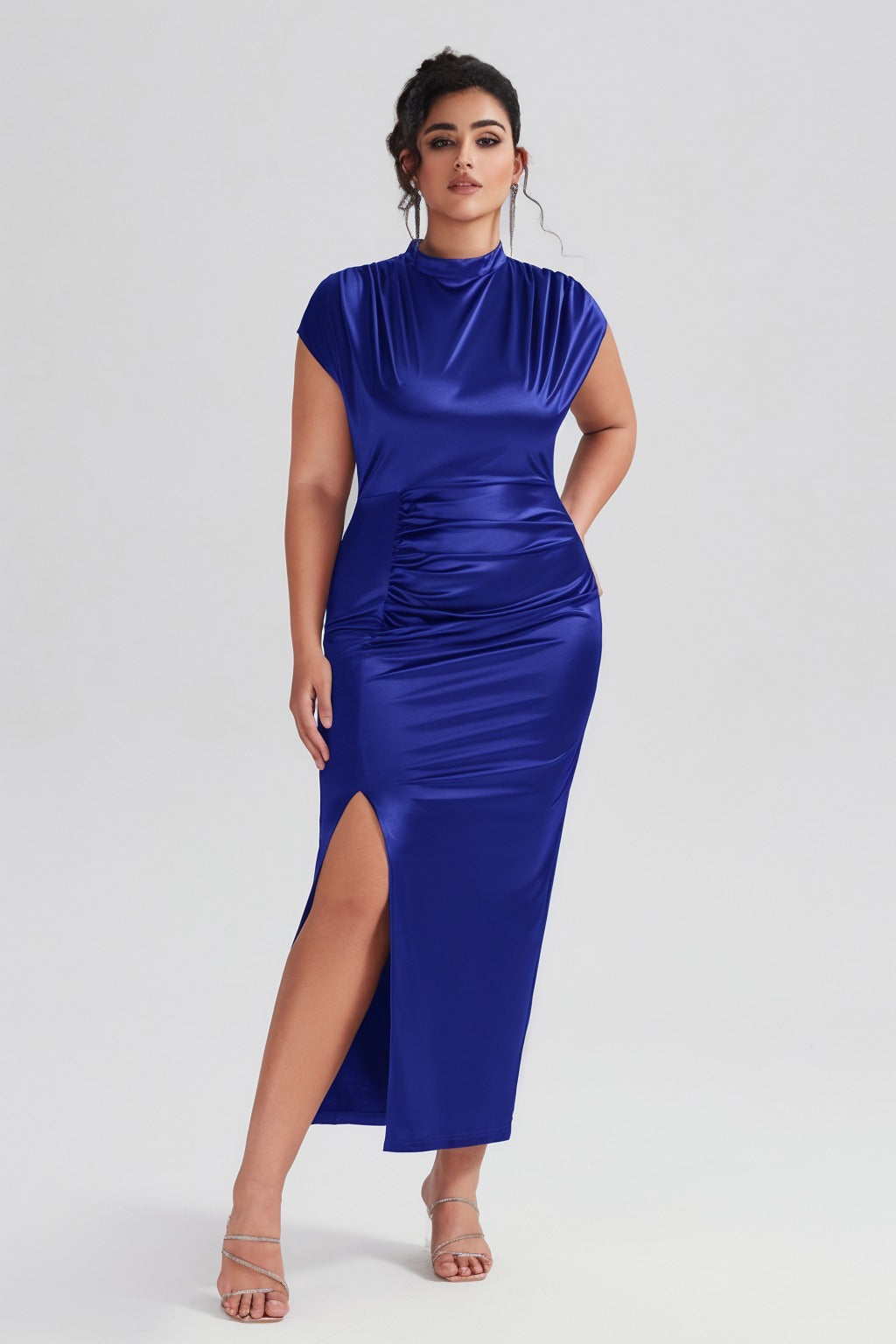 Plus Size Satin High-Waisted Green Maxi Dress