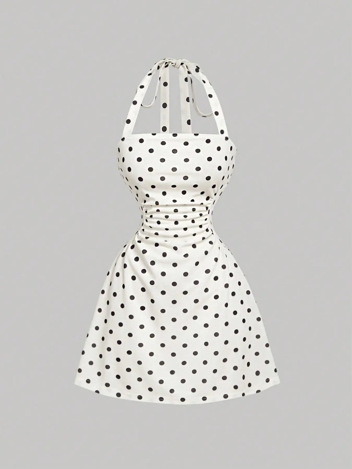 Women's Plain Ruched Tie Back Halter Neck Dress
