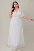 Curveins Plus Size Flowy Chiffon V-Neck  Formal Maxi Dress