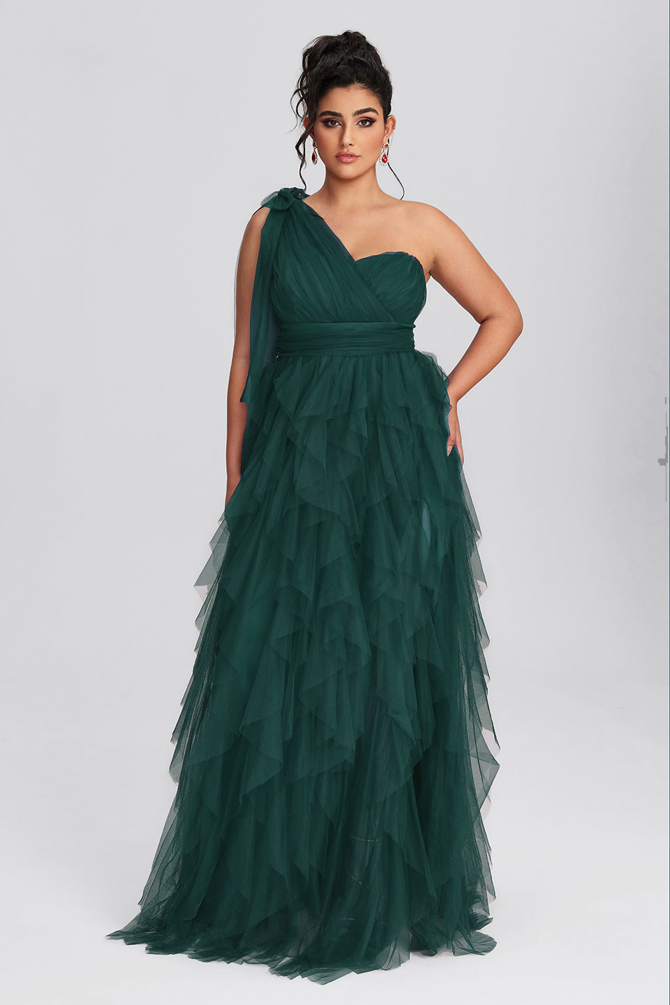 Curveins Plus Size Mesh One-Shoulder Cocktail Dress