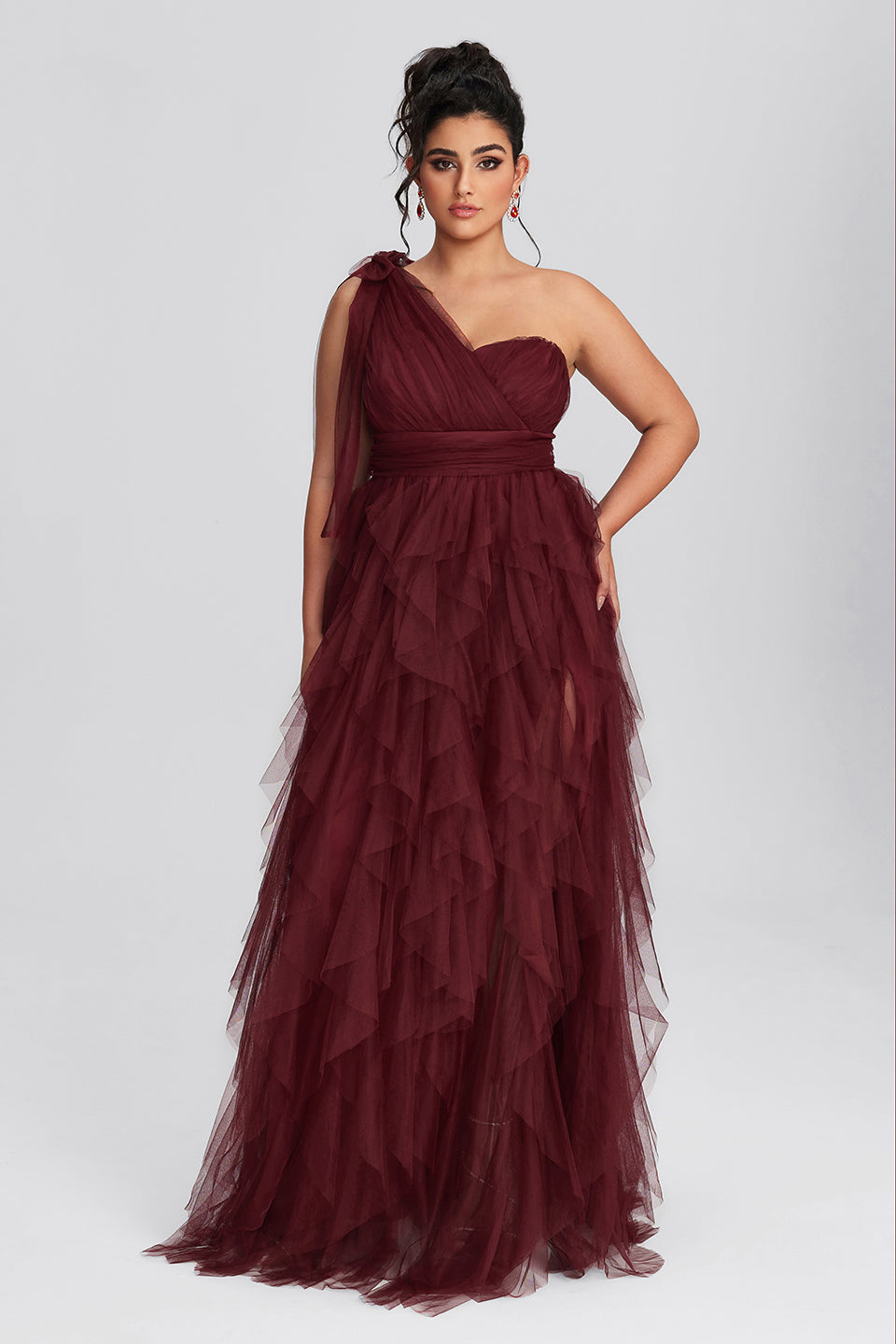 Curveins Plus Size Mesh One-Shoulder Cocktail Dress